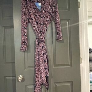 Coolibar Pink and Black Shirt Dress Long Sleeve Notched Collar L SPF 50